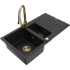 Mexen Matias zlewozmywak granitowy 1,5-komorowy z ociekaczem i baterią kuchenną Elia, czarny - 6502-77-670101-50