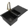 Mexen Matias zlewozmywak granitowy 1,5-komorowy z ociekaczem i baterią kuchenną Elia, czarny - 6502-77-670101-50-B