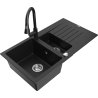 Mexen Matias zlewozmywak granitowy 1,5-komorowy z ociekaczem i baterią kuchenną Elia, czarny - 6502-77-670101-70