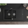 Mexen Matias zlewozmywak granitowy 1,5-komorowy z ociekaczem i baterią kuchenną Elia, czarny - 6502-77-670101-70