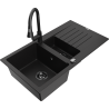 Mexen Matias zlewozmywak granitowy 1,5-komorowy z ociekaczem i baterią kuchenną Elia, czarny - 6502-77-670101-70-B