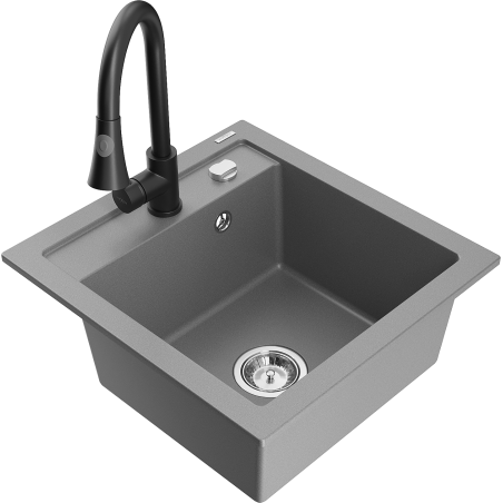 Mexen Vito zlewozmywak granitowy 1-komorowy z baterią kuchenną Elia, szary - 6503-71-670101-70