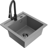Mexen Vito zlewozmywak granitowy 1-komorowy z baterią kuchenną Elia, szary - 6503-71-670101-70-B