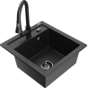 Mexen Vito zlewozmywak granitowy 1-komorowy z baterią kuchenną Elia, czarny/srebrny metalik - 6503-73-670101-70-B