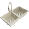 Mexen Mario zlewozmywak granitowy 2-komorowy z baterią kuchenną Elia, beżowy - 6504-69-670101-69