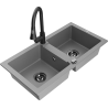 Mexen Mario zlewozmywak granitowy 2-komorowy z baterią kuchenną Elia, szary - 6504-71-670101-70-B