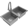 Mexen Mario zlewozmywak granitowy 2-komorowy z baterią kuchenną Elia, szary - 6504-71-670101-71