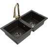 Mexen Mario zlewozmywak granitowy 2-komorowy z baterią kuchenną Elia, czarny/złoty metalik - 6504-75-670101-50-B