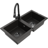 Mexen Mario zlewozmywak granitowy 2-komorowy z baterią kuchenną Elia, czarny/złoty metalik - 6504-75-670101-70-B