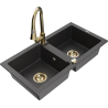 Mexen Mario zlewozmywak granitowy 2-komorowy z baterią kuchenną Elia, czarny nakrapiany - 6504-76-670101-50