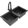 Mexen Mario zlewozmywak granitowy 2-komorowy z baterią kuchenną Elia, czarny nakrapiany - 6504-76-670101-70-B