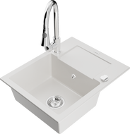 Mexen Enzo zlewozmywak granitowy 1-komorowy z ociekaczem i baterią kuchenną Elia, biały - 6506-20-670101-00