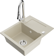Mexen Enzo zlewozmywak granitowy 1-komorowy z ociekaczem i baterią kuchenną Elia, beżowy - 6506-69-670101-00
