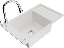 Mexen Elias zlewozmywak granitowy 1-komorowy z ociekaczem i baterią kuchenną Elia, biały - 6511-20-670101-00