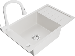 Mexen Elias zlewozmywak granitowy 1-komorowy z ociekaczem i baterią kuchenną Elia, biały - 6511-20-670101-20