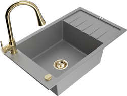Mexen Elias zlewozmywak granitowy 1-komorowy z ociekaczem i baterią kuchenną Elia, szary - 6511-71-670101-50