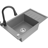 Mexen Elias zlewozmywak granitowy 1-komorowy z ociekaczem i baterią kuchenną Elia, szary - 6511-71-670101-70