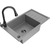 Mexen Elias zlewozmywak granitowy 1-komorowy z ociekaczem i baterią kuchenną Elia, szary - 6511-71-670101-70-B