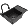 Mexen Elias zlewozmywak granitowy 1-komorowy z ociekaczem i baterią kuchenną Elia, czarny/srebrny metalik - 6511-73-670101-70-B