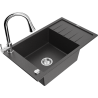 Mexen Elias zlewozmywak granitowy 1-komorowy z ociekaczem i baterią kuchenną Elia, czarny nakrapiany - 6511-76-670101-00