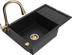 Mexen Elias zlewozmywak granitowy 1-komorowy z ociekaczem i baterią kuchenną Elia, czarny - 6511-77-670101-50