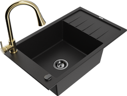 Mexen Elias zlewozmywak granitowy 1-komorowy z ociekaczem i baterią kuchenną Elia, czarny - 6511-77-670101-50-B