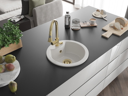 Mexen Diego zlewozmywak granitowy 1-komorowy z baterią kuchenną Elia, biały - 6512-20-670101-50