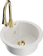 Mexen Diego zlewozmywak granitowy 1-komorowy z baterią kuchenną Elia, biały - 6512-20-670101-50