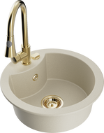 Mexen Diego zlewozmywak granitowy 1-komorowy z baterią kuchenną Elia, beżowy - 6512-69-670101-50