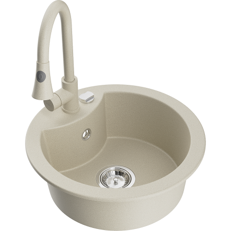 Mexen Diego zlewozmywak granitowy 1-komorowy z baterią kuchenną Elia, beżowy - 6512-69-670101-69