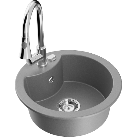 Mexen Diego zlewozmywak granitowy 1-komorowy z baterią kuchenną Elia, szary - 6512-71-670101-00