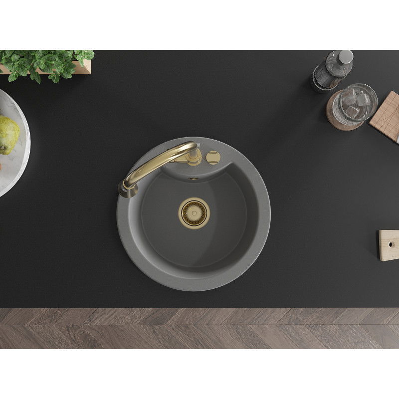 Mexen Diego zlewozmywak granitowy 1-komorowy z baterią kuchenną Elia, szary - 6512-71-670101-50