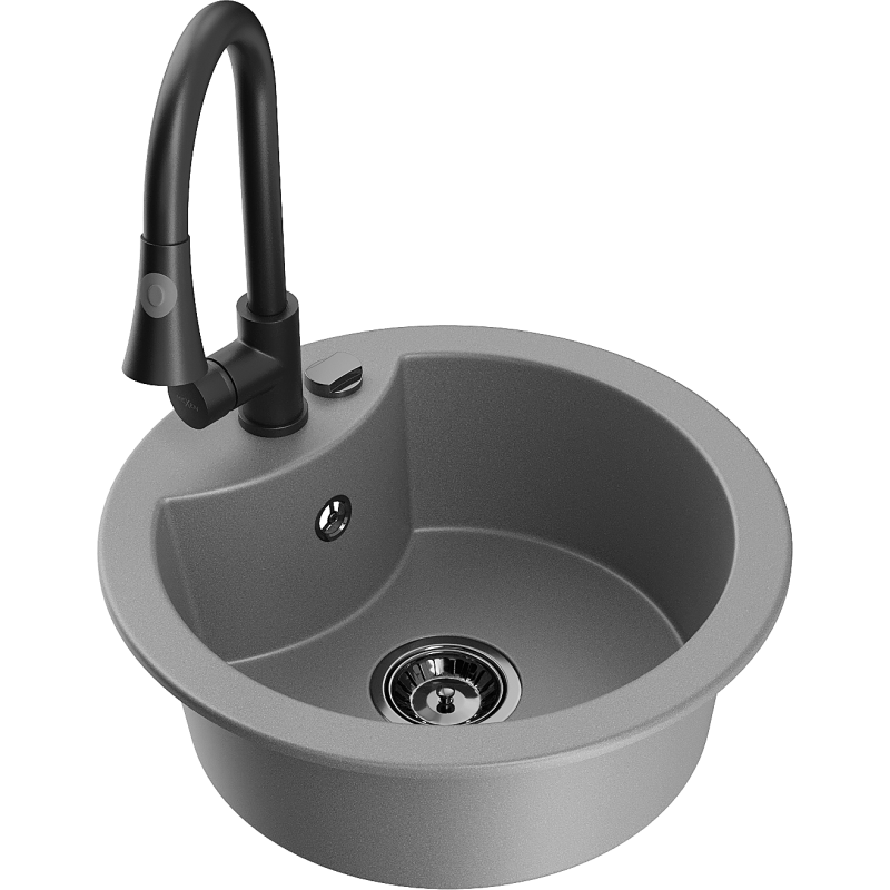 Mexen Diego zlewozmywak granitowy 1-komorowy z baterią kuchenną Elia, szary - 6512-71-670101-70-B