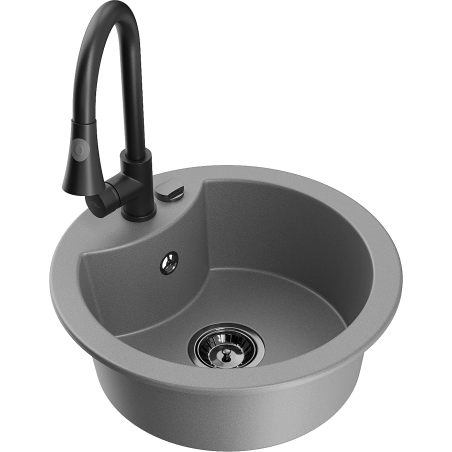 Mexen Diego zlewozmywak granitowy 1-komorowy z baterią kuchenną Elia, szary - 6512-71-670101-70-B