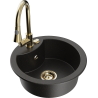 Mexen Diego zlewozmywak granitowy 1-komorowy z baterią kuchenną Elia, czarny/złoty metalik - 6512-75-670101-50