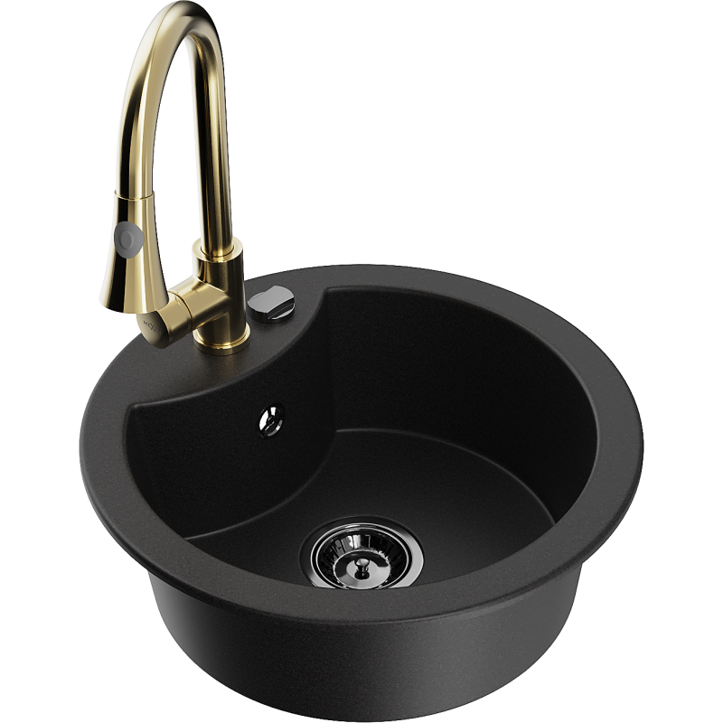 Mexen Diego zlewozmywak granitowy 1-komorowy z baterią kuchenną Elia, czarny - 6512-77-670101-50-B