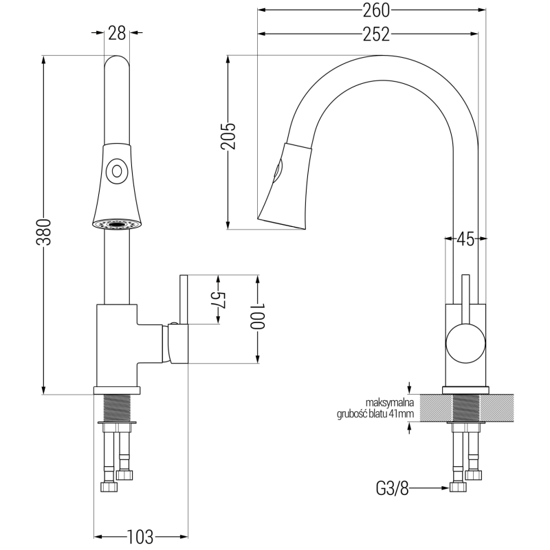 Mexen Bruno zlewozmywak granitowy 1-komorowy z ociekaczem i baterią kuchenną Elia, czarny nakrapiany - 6513-76-670101-00