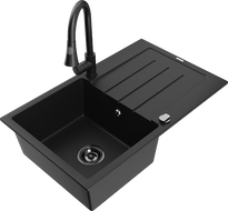 Mexen Bruno zlewozmywak granitowy 1-komorowy z ociekaczem i baterią kuchenną Elia, czarny - 6513-77-670101-70-B