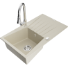 Mexen Cesar zlewozmywak granitowy 1-komorowy z ociekaczem i baterią kuchenną Elia, beżowy - 6514-69-670101-00