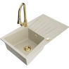 Mexen Cesar zlewozmywak granitowy 1-komorowy z ociekaczem i baterią kuchenną Elia, beżowy - 6514-69-670101-50