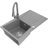 Mexen Cesar zlewozmywak granitowy 1-komorowy z ociekaczem i baterią kuchenną Elia, szary - 6514-71-670101-71