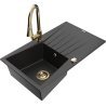 Mexen Cesar zlewozmywak granitowy 1-komorowy z ociekaczem i baterią kuchenną Elia, czarny/srebrny metalik - 6514-73-670101-50