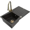 Mexen Cesar zlewozmywak granitowy 1-komorowy z ociekaczem i baterią kuchenną Elia, czarny/złoty metalik - 6514-75-670101-50