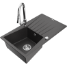 Mexen Cesar zlewozmywak granitowy 1-komorowy z ociekaczem i baterią kuchenną Elia, czarny nakrapiany - 6514-76-670101-00