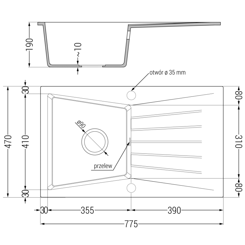 Mexen Cesar zlewozmywak granitowy 1-komorowy z ociekaczem i baterią kuchenną Elia, czarny nakrapiany - 6514-76-670101-00