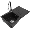 Mexen Cesar zlewozmywak granitowy 1-komorowy z ociekaczem i baterią kuchenną Elia, czarny - 6514-77-670101-00