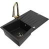 Mexen Cesar zlewozmywak granitowy 1-komorowy z ociekaczem i baterią kuchenną Elia, czarny - 6514-77-670101-50-B