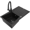 Mexen Cesar zlewozmywak granitowy 1-komorowy z ociekaczem i baterią kuchenną Elia, czarny - 6514-77-670101-70-B