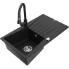 Mexen Cesar zlewozmywak granitowy 1-komorowy z ociekaczem i baterią kuchenną Elia, czarny - 6514-77-670101-70