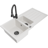 Mexen Andres zlewozmywak granitowy 1,5-komorowy z ociekaczem i baterią kuchenną Elia, biały - 6515-20-670101-70